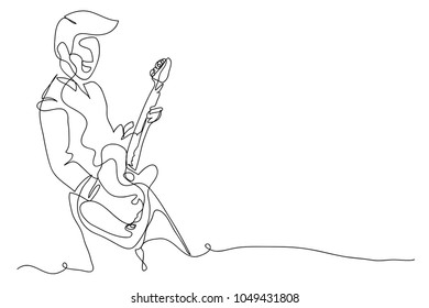 continuous line drawing of men playing guitar music illustrator