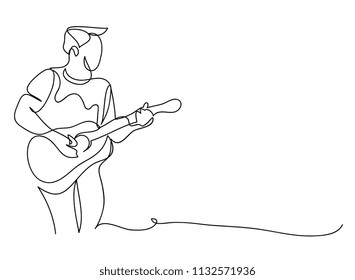 continuous line drawing of men playing guitar concert concept entertaining music vector illustration