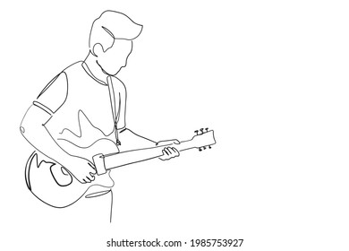 continuous line drawing of men playing guitar concert concept entertaining music vector illustration