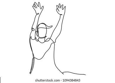 continuous line drawing of men raising arms vector illustration of simplicity concept