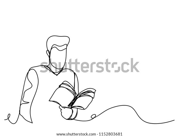 男性の読書の連続線画 ベクターイラスト簡単 のベクター画像素材 ロイヤリティフリー