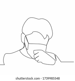 Continuous line drawing of men wear masks to avoid themselves from viruses and dirty air isolated on a white background. 