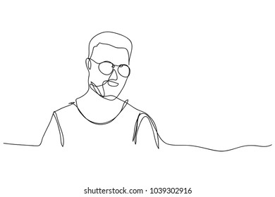 continuous line drawing of men wearing fashion glasses vector illustration