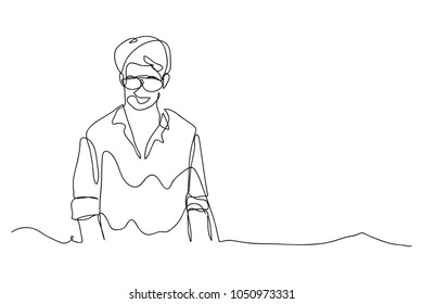 continuous line drawing men wearing glasses vector illustration