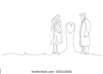 continuous line drawing of men and women showing love Valentine's Day Card Vector Illustration