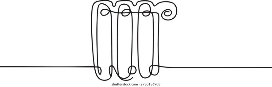 Continuous line drawing of metal heating battery appliance minimal style black ink art graphic design elements isolated silhouettes single line drawing of household radiator panel vector illustration.