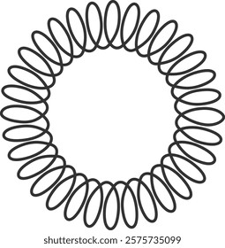 Continuous line drawing of metal spiral spring forming a circle, representing concepts like flexibility, elasticity, and industrial components on a white background