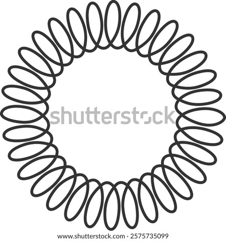 Continuous line drawing of metal spiral spring forming a circle, representing concepts like flexibility, elasticity, and industrial components on a white background