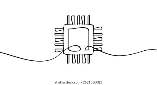 Dibujo de línea continua del símbolo del microchip. Ilustración abstracta del arte de línea