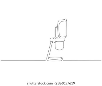 Continuous line drawing of microphone. Single line illustration of modern microphone. Podcast, broadcasting concept. Editable outline