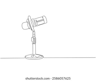 Continuous line drawing of microphone. Single line illustration of modern microphone. Podcast, broadcasting concept. Editable outline