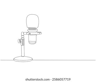 Continuous line drawing of microphone. Single line illustration of modern microphone. Podcast, broadcasting concept. Editable outline