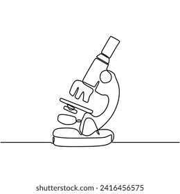 Continuous line drawing microscope. Science equipment for biology analyzing.