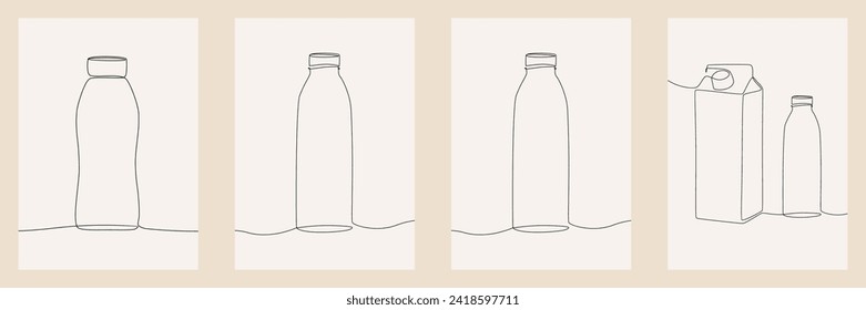 Continuous line drawing of milk bottle vector illustration