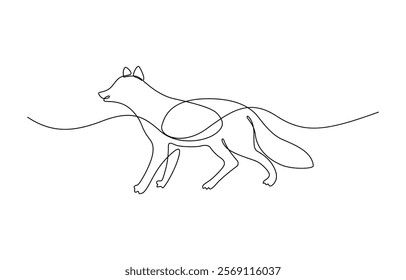 A continuous line drawing of a minimalist fox head, Fox in line art and abstract icon. Fox wall art decoration design. Abstract and minimalist outline fox icon.