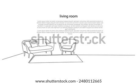 continuous line drawing of a minimalist living room.one line drawing of a sofa chair in the living room.single line vector illustration.isolated white background