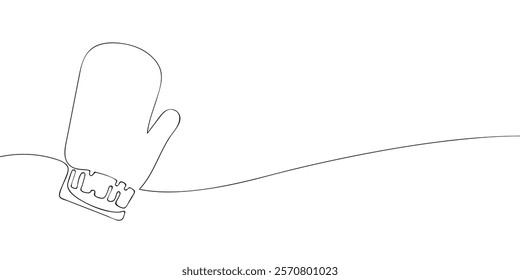 Continuous line drawing of a mitten with flowing line on a white background. Minimalist black and white vector illustration. Winter clothing outline for design and print.