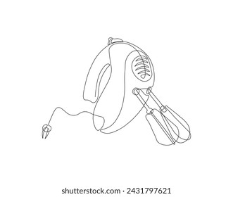 Continuous Line Drawing Of Mixer Machine. One Line Of Kitchen Utensil Mixer. Mixer For Mix Continuous Line Art. Editable Outline.
