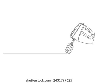 Continuous Line Drawing Of Mixer Machine. One Line Of Kitchen Utensil Mixer. Mixer For Mix Continuous Line Art. Editable Outline.
