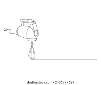 Continuous Line Drawing Of Mixer Machine. One Line Of Kitchen Utensil Mixer. Mixer For Mix Continuous Line Art. Editable Outline.
