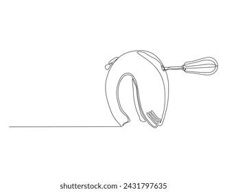 Continuous Line Drawing Of Mixer Machine. One Line Of Kitchen Utensil Mixer. Mixer For Mix Continuous Line Art. Editable Outline.
