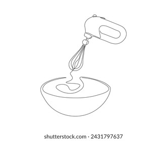 Línea Continua De Dibujo De La Máquina Mezcladora. Una Línea De Mezclador De Utensilios De Cocina. Mezclador Para Mezclar Línea Continua De Arte. Contorno Editable.
