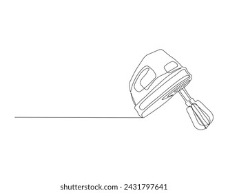 Continuous Line Drawing Of Mixer Machine. One Line Of Kitchen Utensil Mixer. Mixer For Mix Continuous Line Art. Editable Outline.
