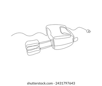 Continuous Line Drawing Of Mixer Machine. One Line Of Kitchen Utensil Mixer. Mixer For Mix Continuous Line Art. Editable Outline.
