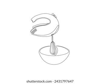 Continuous Line Drawing Of Mixer Machine. One Line Of Kitchen Utensil Mixer. Mixer For Mix Continuous Line Art. Editable Outline.
