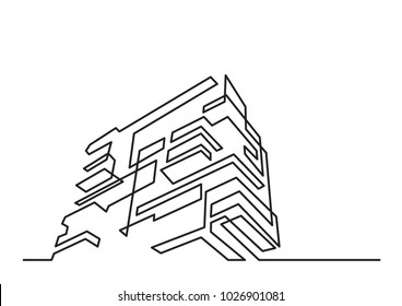 continuous line drawing modern apartment building