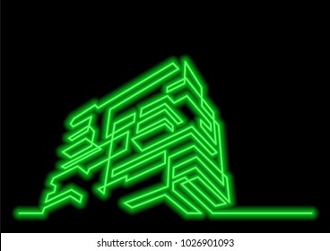 continuous line drawing of modern apartment building with neon vector effect