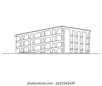 Continuous line drawing of modern building. Single line illustration of building. Business concept. Editable outline