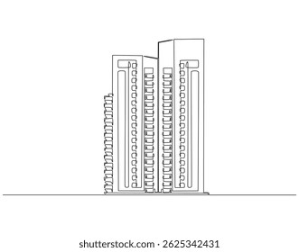 Continuous line drawing of modern building. Single line illustration of building. Business concept. Editable outline