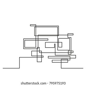 Continuous line drawing. Modern building construction. Building is in high-tech style. Vector illustration