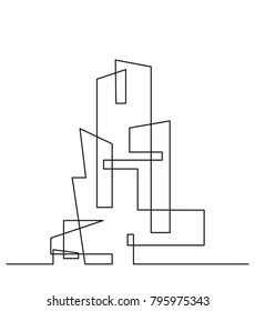 Continuous line drawing. Modern building construction. Silhouette of the city in a flat style. Vector illustration