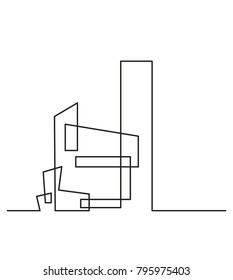 Continuous line drawing. Modern building construction. Silhouette of the city in a flat style. Vector illustration