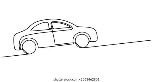 Continuous line drawing of modern car, Abstract small car in continuous line art drawing style. Minimalist black linear sketch isolated on white background vector illustration. Premium pro vector.