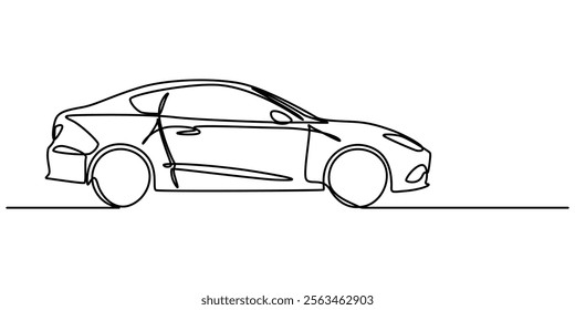 Continuous line drawing of modern car, Abstract small car in continuous line art drawing style. Minimalist black linear sketch isolated on white background vector illustration. Premium pro vector.