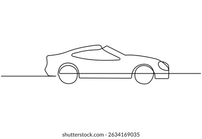 Continuous line drawing of modern car, Abstract small car in continuous line art drawing style. Minimalist black linear sketch, Modern city car continuous one line drawing.