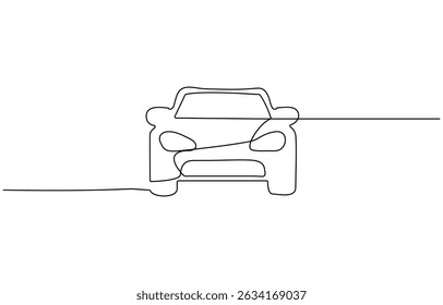 Continuous line drawing of modern car, Abstract small car in continuous line art drawing style. Minimalist black linear sketch, Modern city car continuous one line drawing.