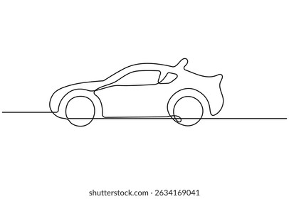 Continuous line drawing of modern car, Abstract small car in continuous line art drawing style. Minimalist black linear sketch, Modern city car continuous one line drawing.