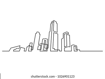 continuous line drawing of modern city skyline