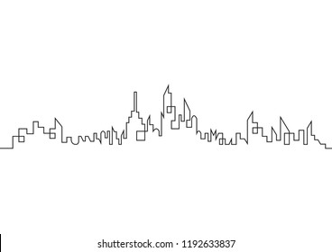 Continuous line drawing of modern city. Vector illustration