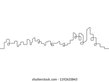 Continuous line drawing of modern city. Vector illustration