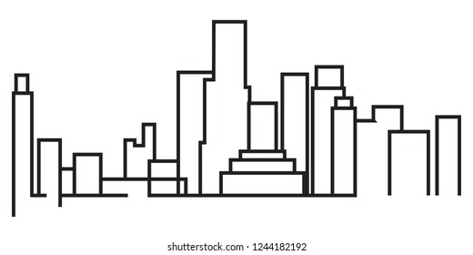 continuous line drawing of modern city skyline