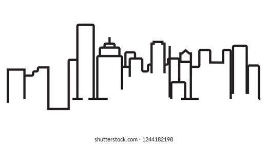 continuous line drawing of modern city skyline