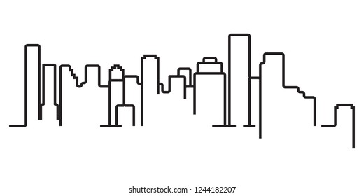 continuous line drawing of modern city skyline