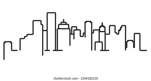 continuous line drawing of modern city skyline