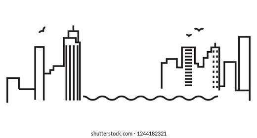 continuous line drawing of modern city skyline