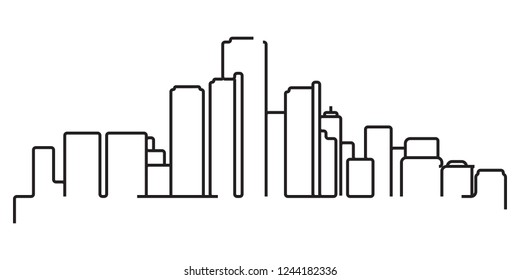 continuous line drawing of modern city skyline